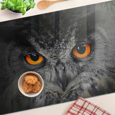 Chopping board glass Owl with orange eyes