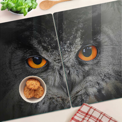 Chopping board glass Owl with orange eyes