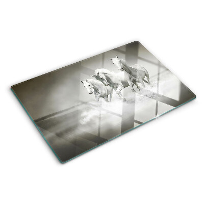 Glass chopping board Horses in the water