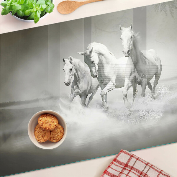 Glass chopping board Horses in the water