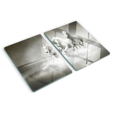 Glass chopping board Horses in the water