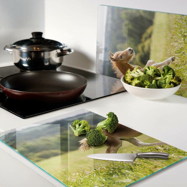 Glass cutting board Foal in the meadow