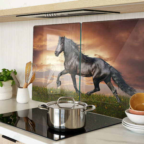 Glass kitchen board A horse against the backdrop of the setting sun