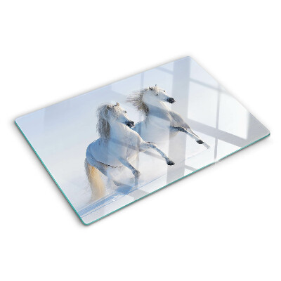 Chopping board Two white horses in a mad gallop