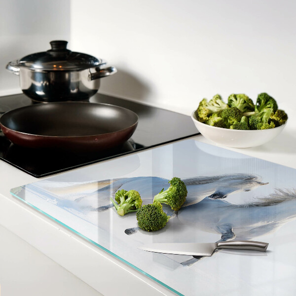 Chopping board Two white horses in a mad gallop