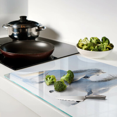Chopping board Two white horses in a mad gallop