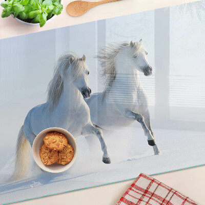 Chopping board Two white horses in a mad gallop