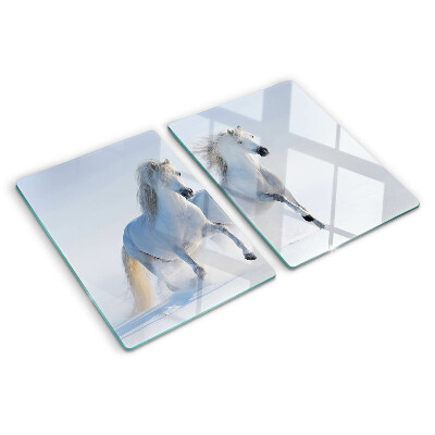 Chopping board Two white horses in a mad gallop