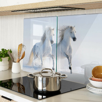 Chopping board Two white horses in a mad gallop