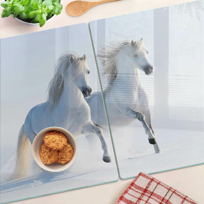 Chopping board Two white horses in a mad gallop