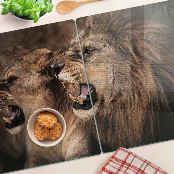 Glass chopping board Roaring lions