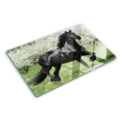 Chopping board Black horse in the meadow