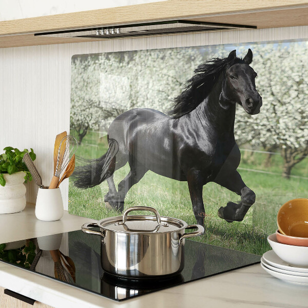 Chopping board Black horse in the meadow