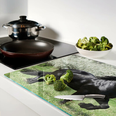 Chopping board Black horse in the meadow