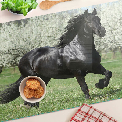 Chopping board Black horse in the meadow