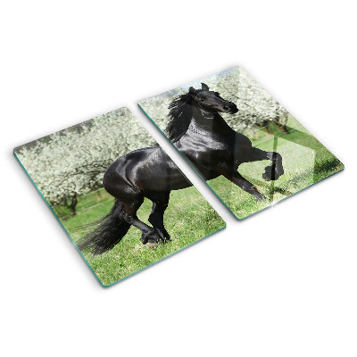 Chopping board Black horse in the meadow