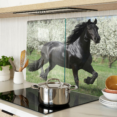 Chopping board Black horse in the meadow