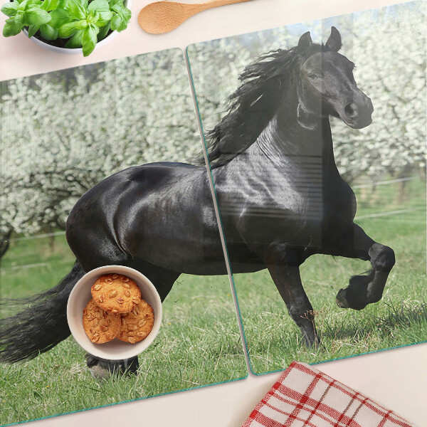 Chopping board Black horse in the meadow