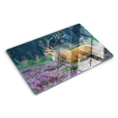 Chopping board glass Deer in a lavender landscape