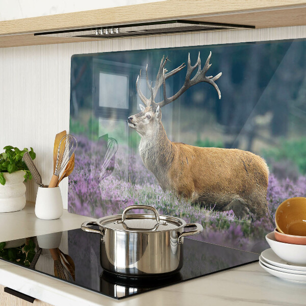 Chopping board glass Deer in a lavender landscape