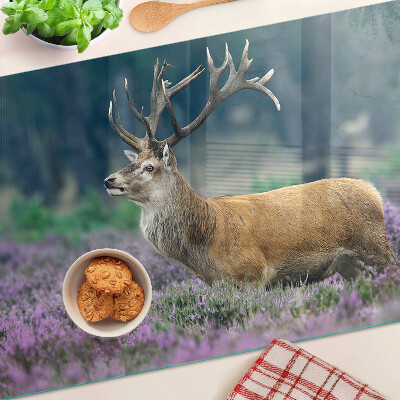 Chopping board glass Deer in a lavender landscape