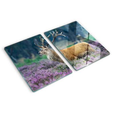 Chopping board glass Deer in a lavender landscape