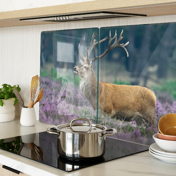 Chopping board glass Deer in a lavender landscape