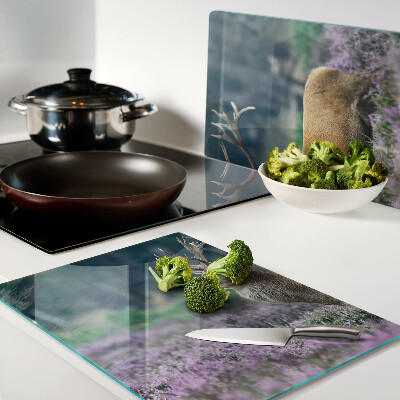 Chopping board glass Deer in a lavender landscape
