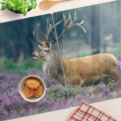Chopping board glass Deer in a lavender landscape