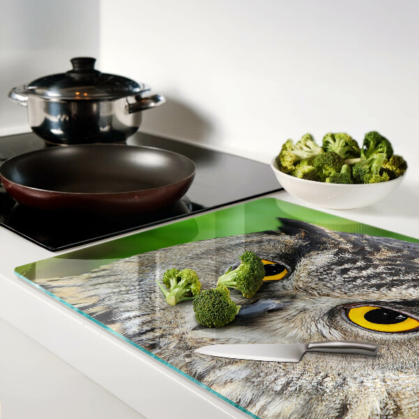 Glass chopping board An owl with expressive eyes