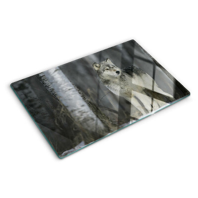 Glass cutting board A wolf in a forest setting