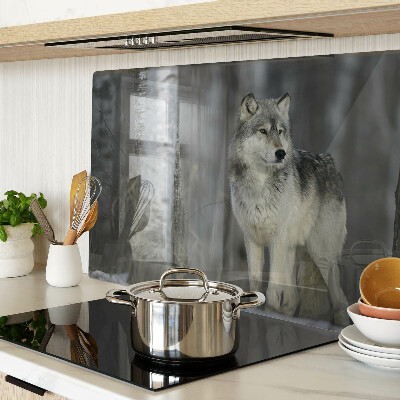 Glass cutting board A wolf in a forest setting