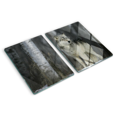 Glass cutting board A wolf in a forest setting