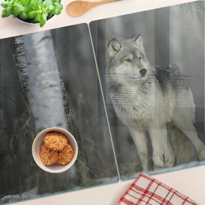 Glass cutting board A wolf in a forest setting