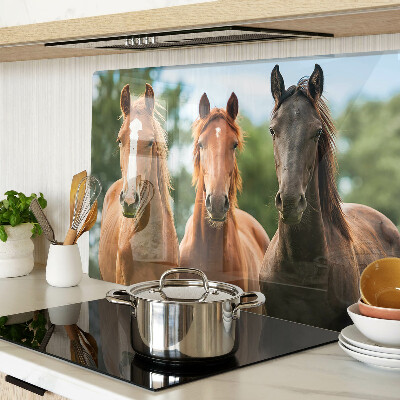 Chopping board glass Horses in nature