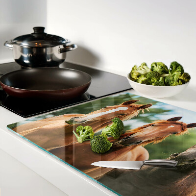 Chopping board glass Horses in nature