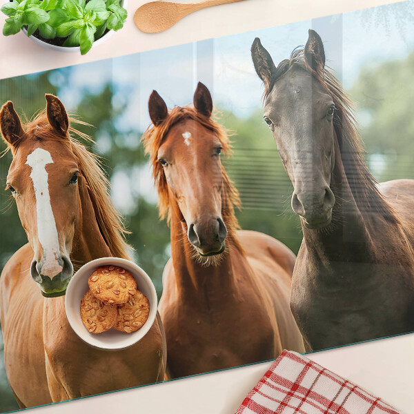 Chopping board glass Horses in nature