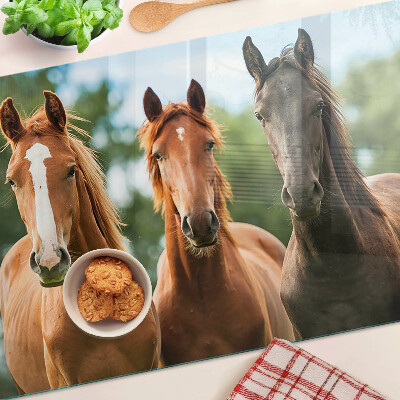 Chopping board glass Horses in nature