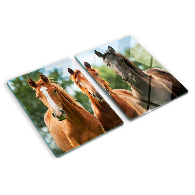 Chopping board glass Horses in nature