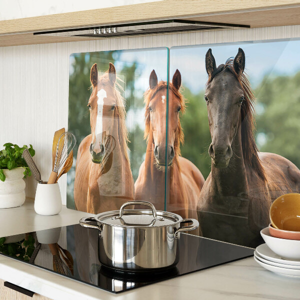Chopping board glass Horses in nature