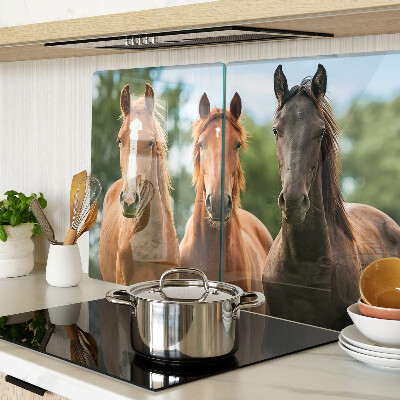 Chopping board glass Horses in nature