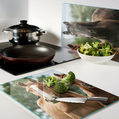 Chopping board glass Horses in nature