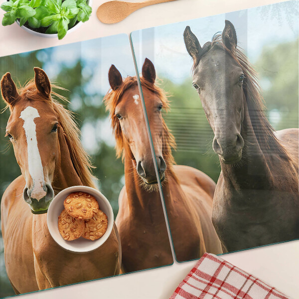 Chopping board glass Horses in nature