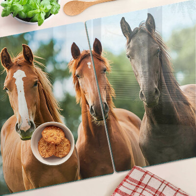 Chopping board glass Horses in nature
