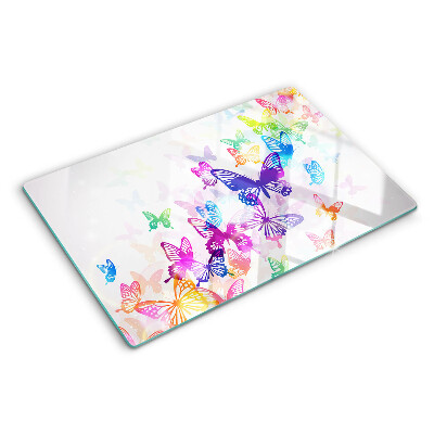 Glass cutting board A motif of colorful butterflies flying away