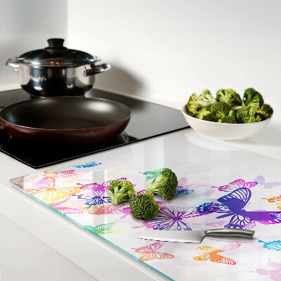 Glass cutting board A motif of colorful butterflies flying away