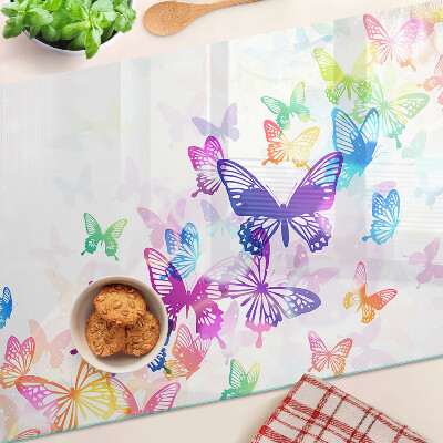 Glass cutting board A motif of colorful butterflies flying away