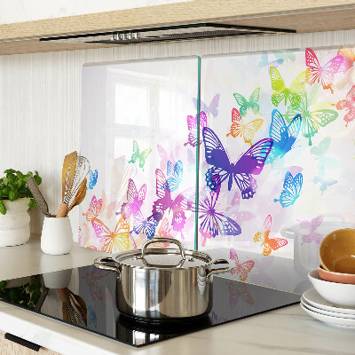 Glass cutting board A motif of colorful butterflies flying away