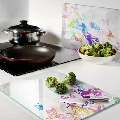 Glass cutting board A motif of colorful butterflies flying away