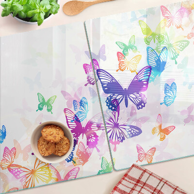 Glass cutting board A motif of colorful butterflies flying away